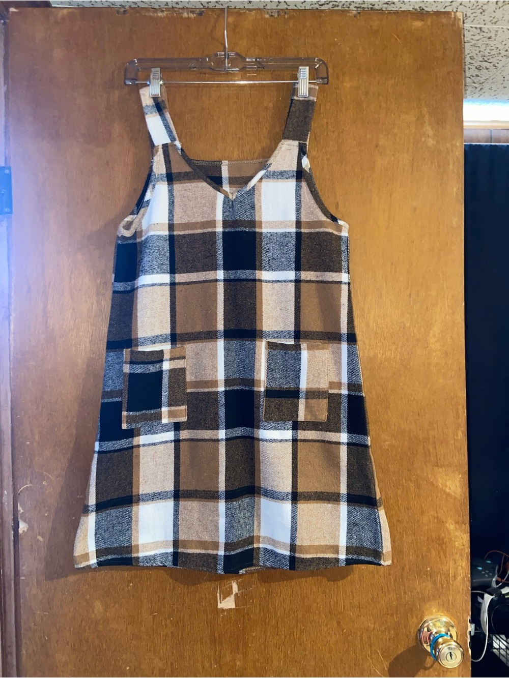 SHEIN Brown, Cream & Black Plaid Dress